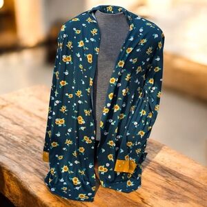 Comfort Code by Cuddl Duds Teal Green Cardigan with Sunflowers Size 1X